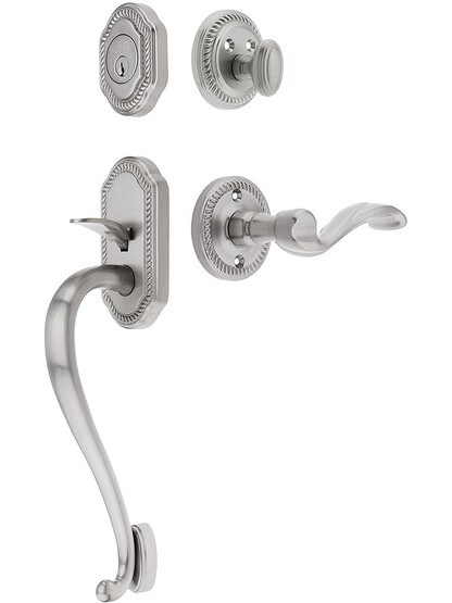 Newport Entry Lock Set in Satin Nickel Finish with Left-Handed Portofino Lever and